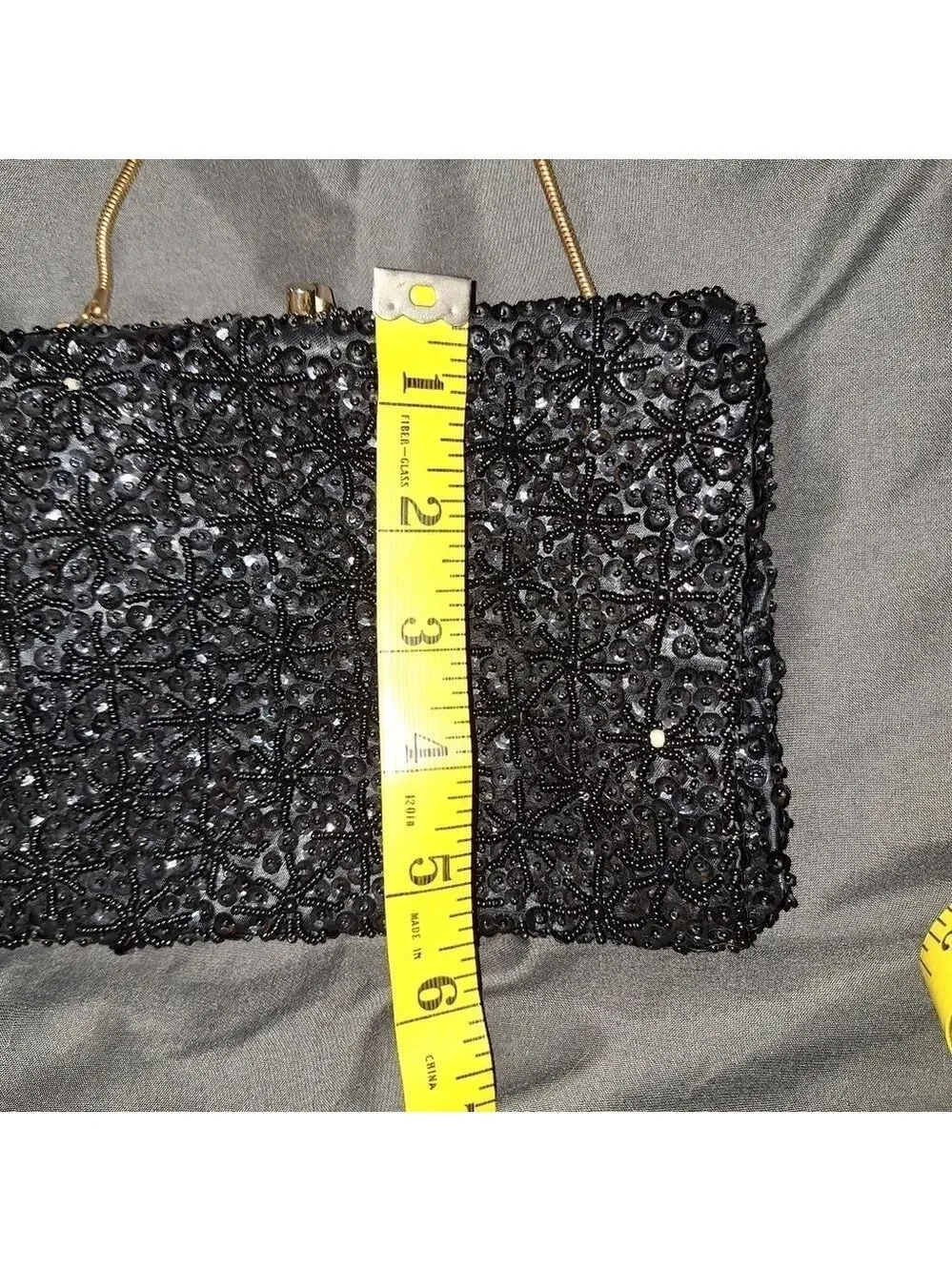 Vintage Black Beaded Sequin Clutch Gold Chain Purse
